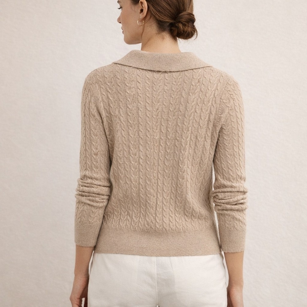 Spartina 449 Cable knit Oatmeal Sweater Cardigan L Cottagecore Quiet Luxury - Picture 6 of 7